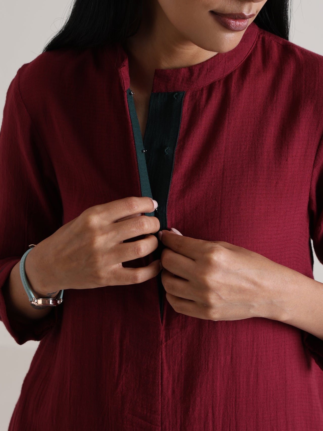 trueBrowns Maroon Placket Kurta Pant Set - Distacart