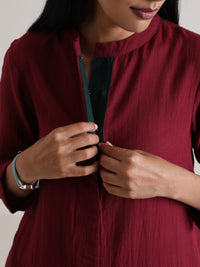 Thumbnail for trueBrowns Maroon Placket Kurta Pant Set - Distacart