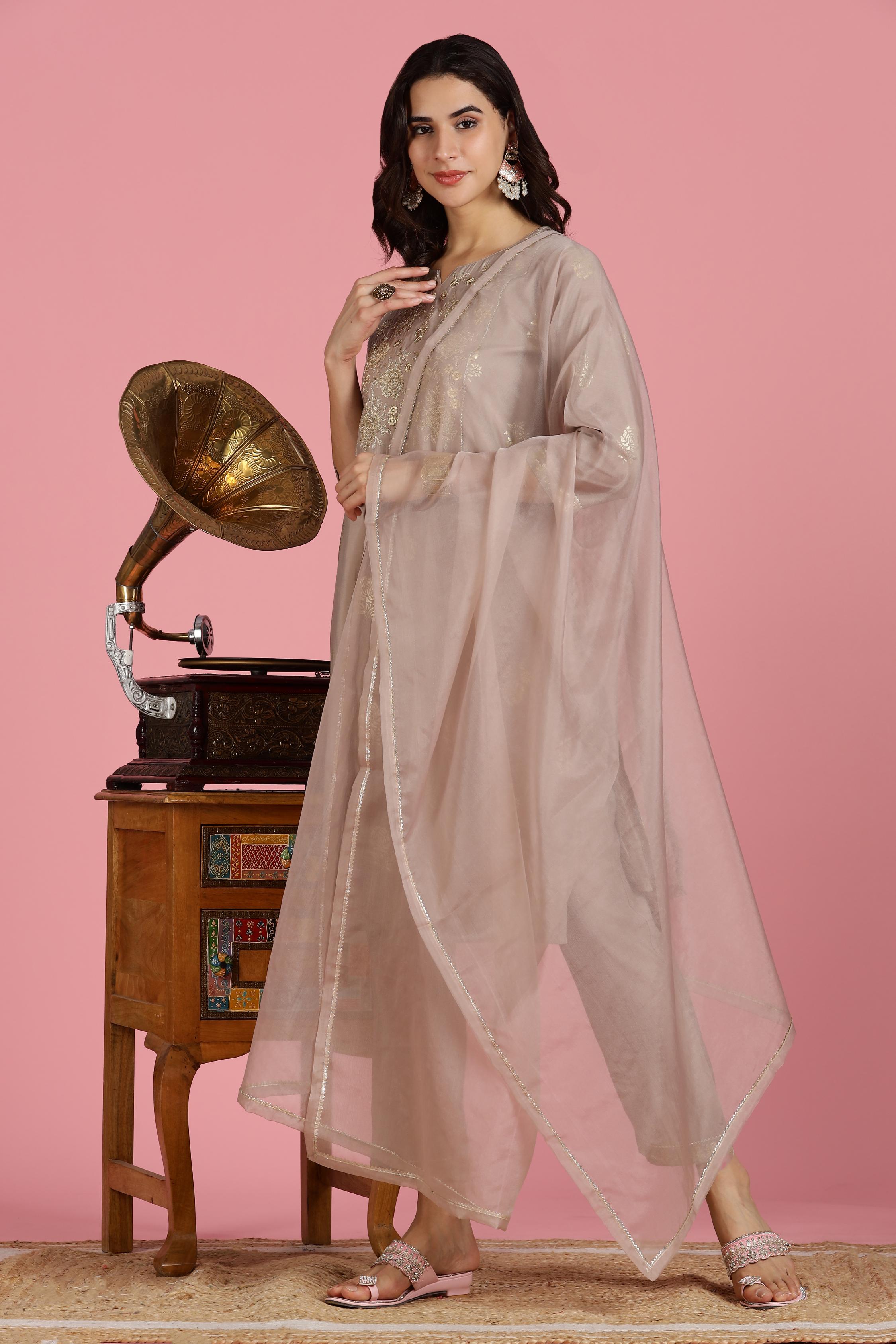 BulBul Women’s Mocha Mousse Embroidered Kurta Set with Dupatta