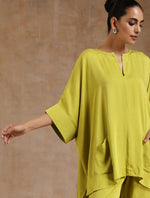 Thumbnail for trueBrowns Lime Modal Satin Boxy Fit High-Low Co-Ord Set - Distacart