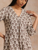 Thumbnail for trueBrowns Clay Dabu Buta Print Cotton Front Neck Gathered Kurta Pant Set - Distacart