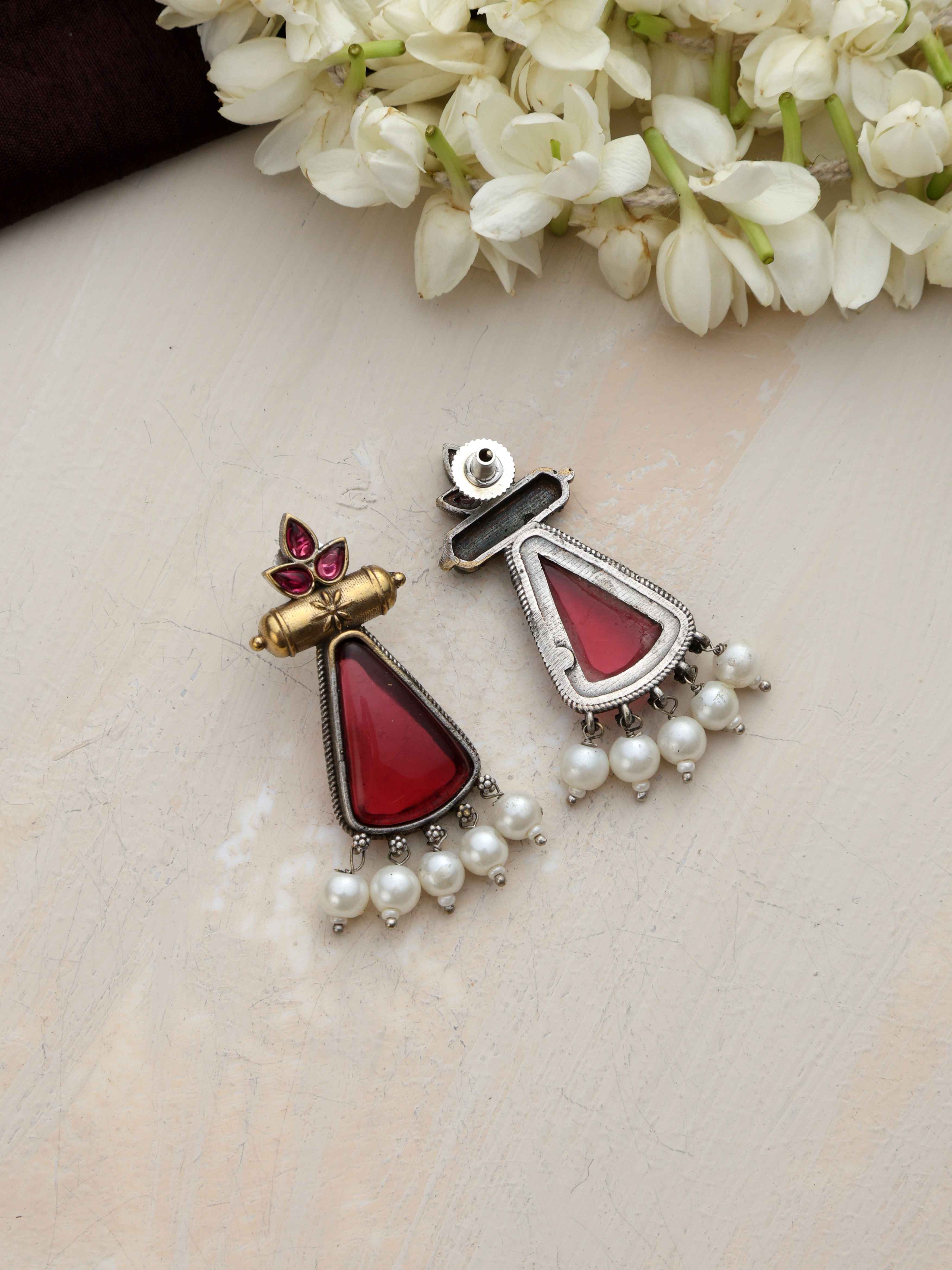 trueBrowns Silver Gold Tone Petal Dangle Earrings - Distacart
