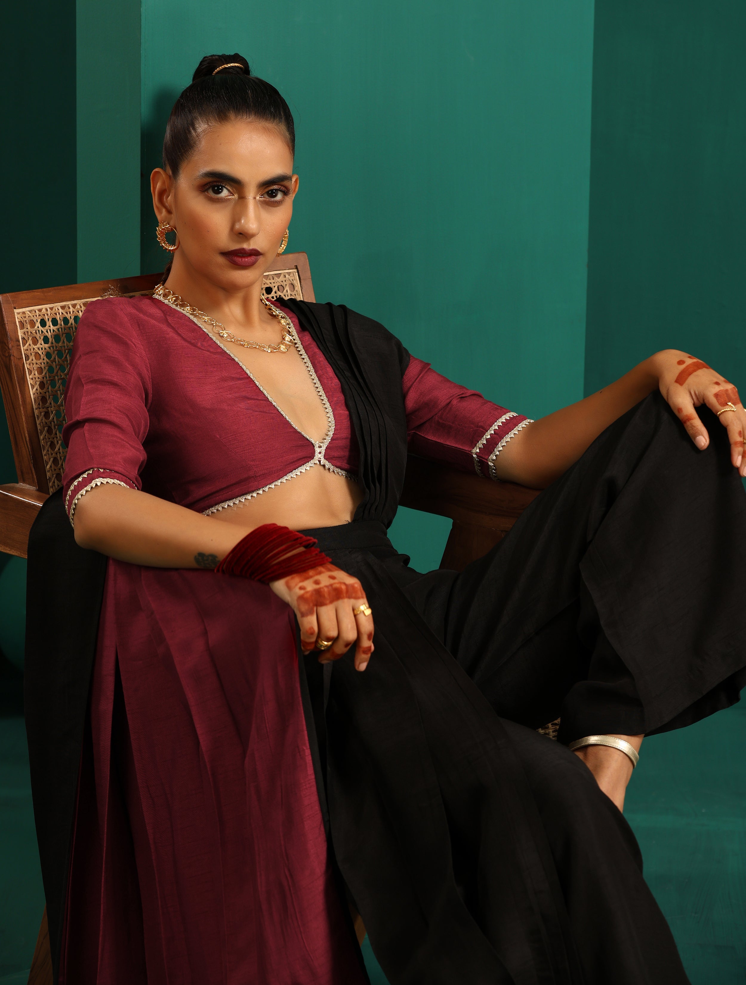 trueBrowns Maroon Silk Gota Blouse - Distacart