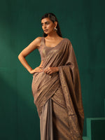 Thumbnail for trueBrowns Grey Cotton Gold Lurex Striped Ready to Wear Saree - Distacart