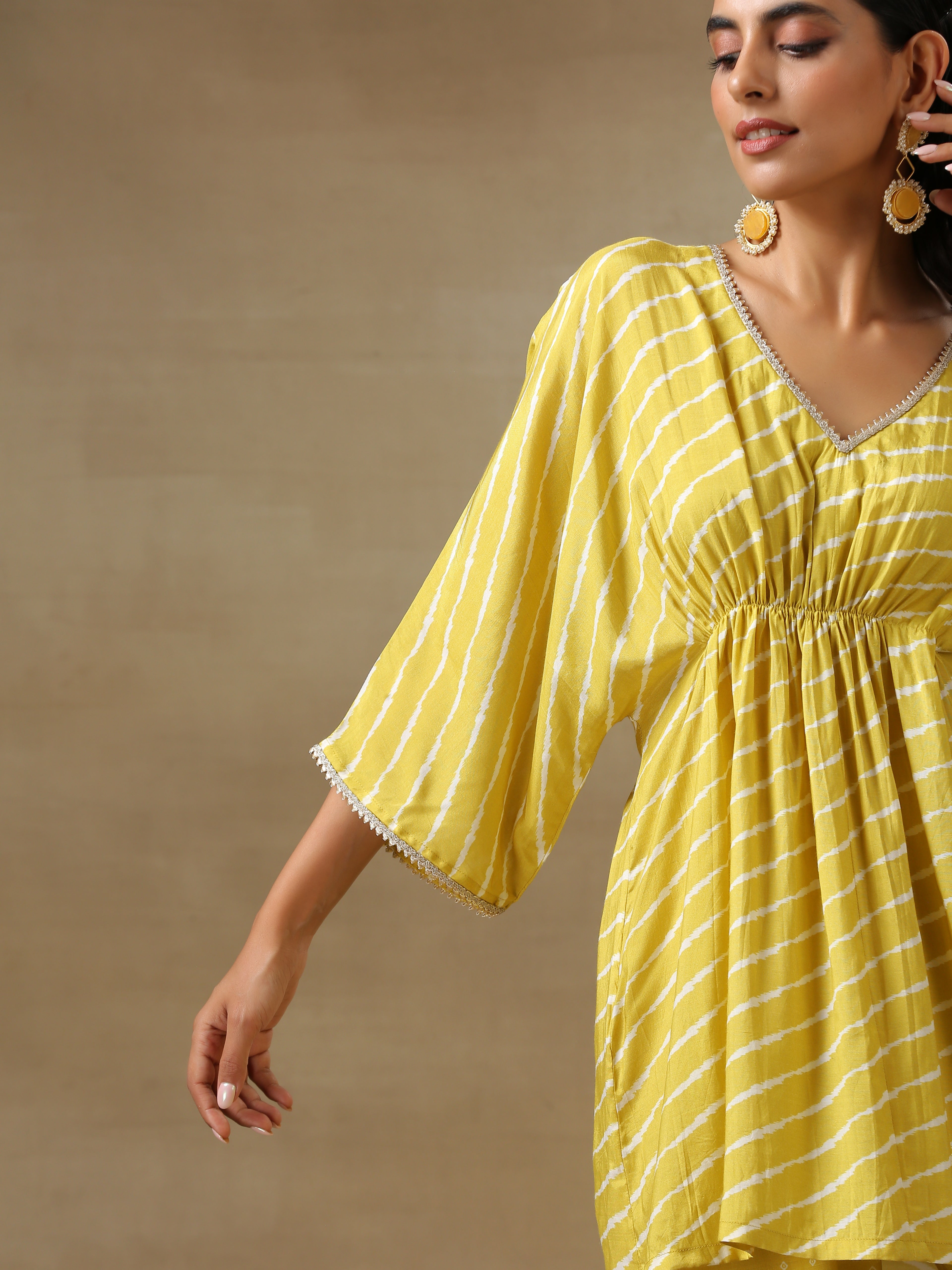 trueBrowns Lime Green Bandhani Printed Silk Drop Shoulder Co-Ord Set - Distacart