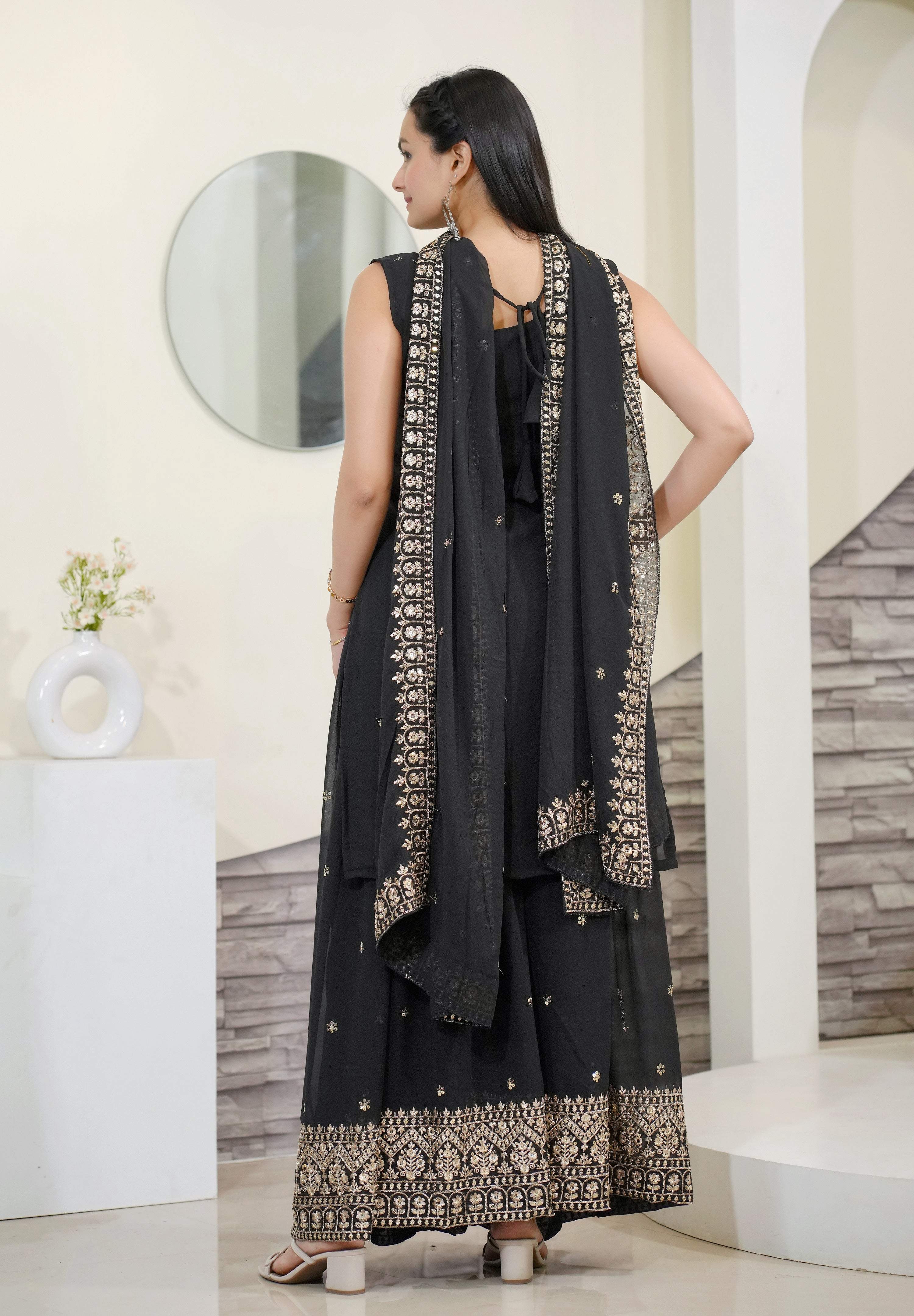 Yash Enterprise Awasome Embroidery Georgette Black Readymade Salwar Suit