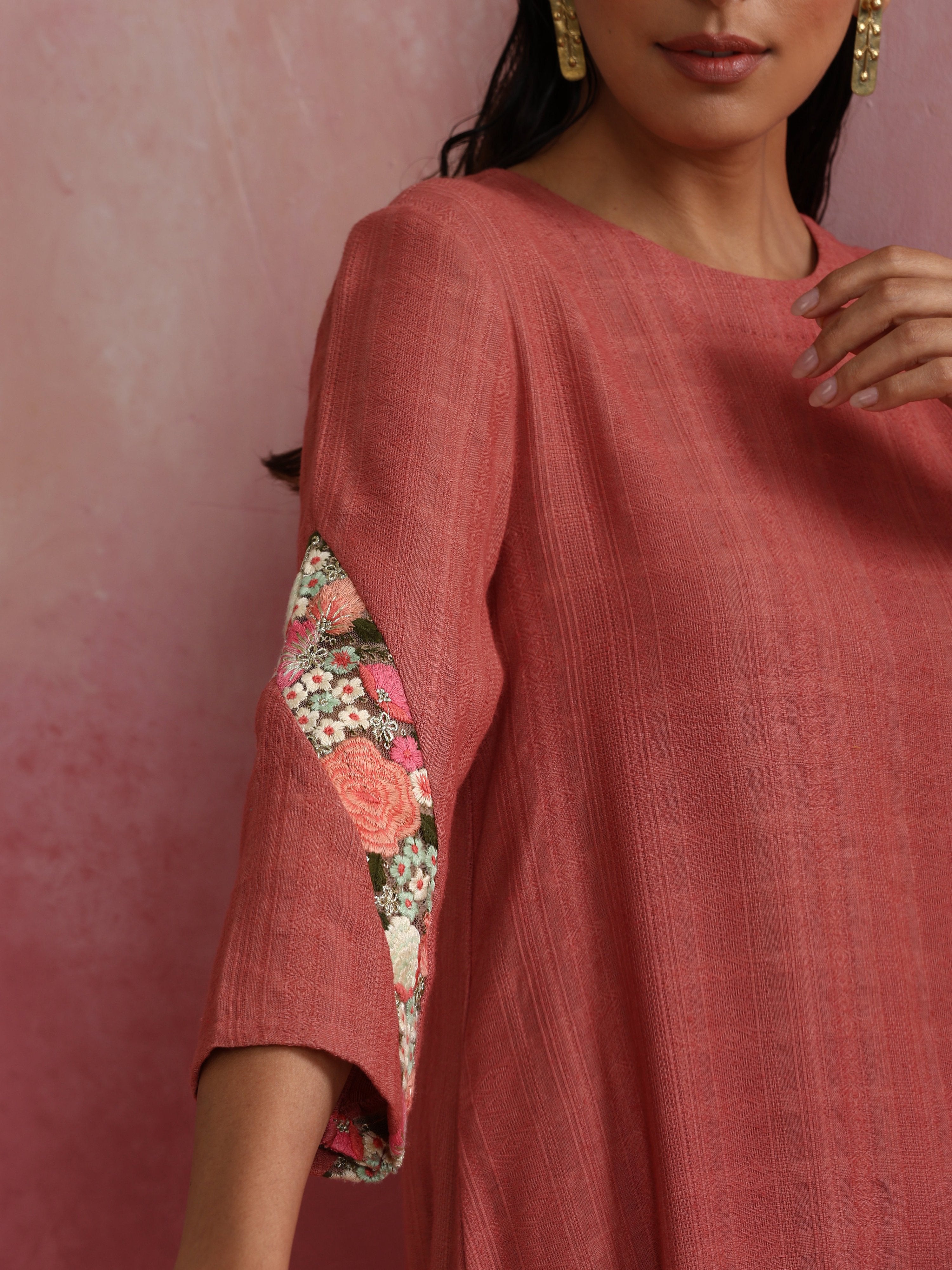 trueBrowns Peach Cotton Dobby Kurta Set - Distacart