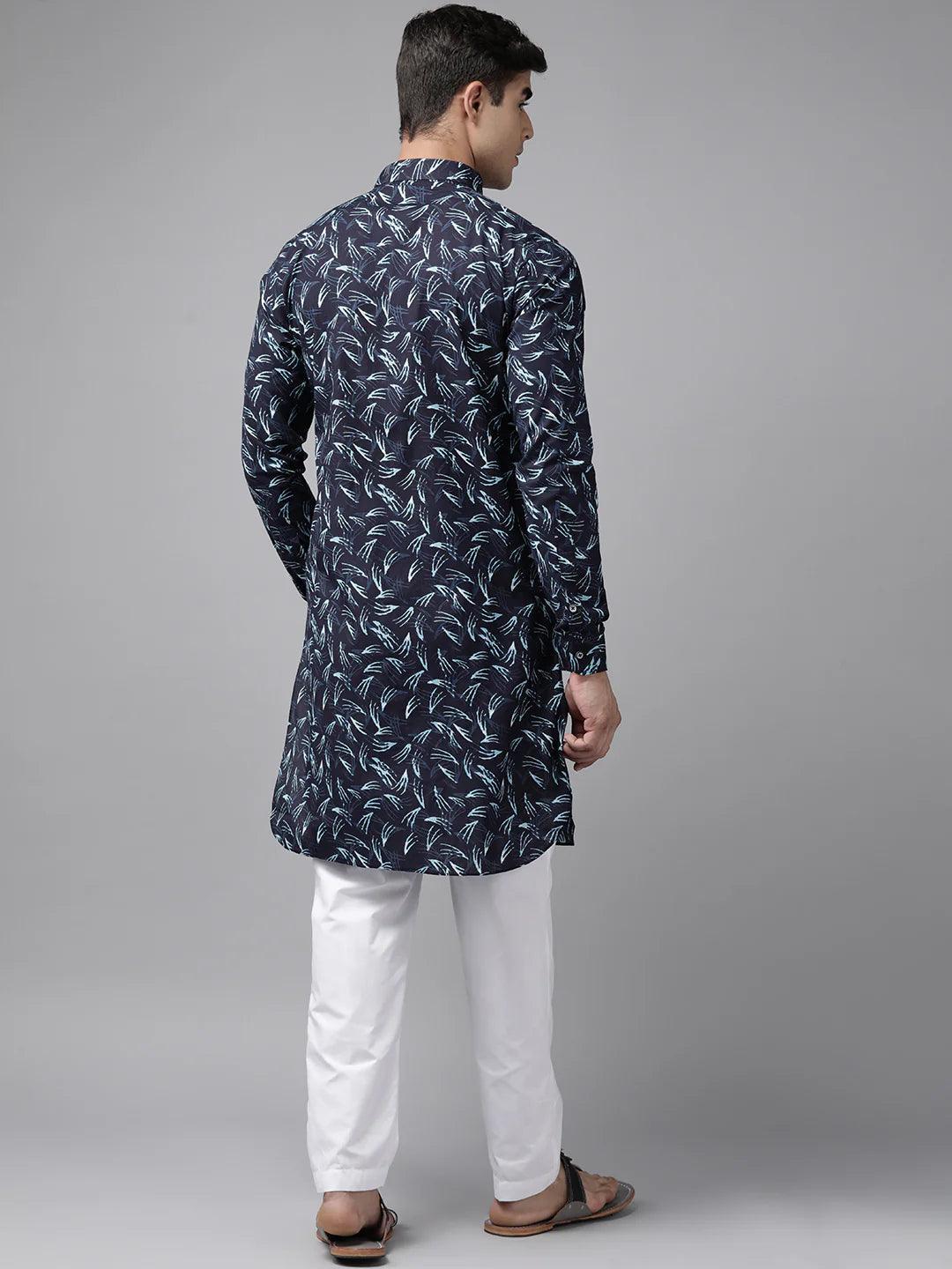 Fabmade Pure Cotton Pathani Kurta Print With Pyjama - Distacart