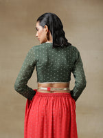 Thumbnail for trueBrowns Dark Green Bandhani Printed Silk Full Sleeve Blouse - Distacart