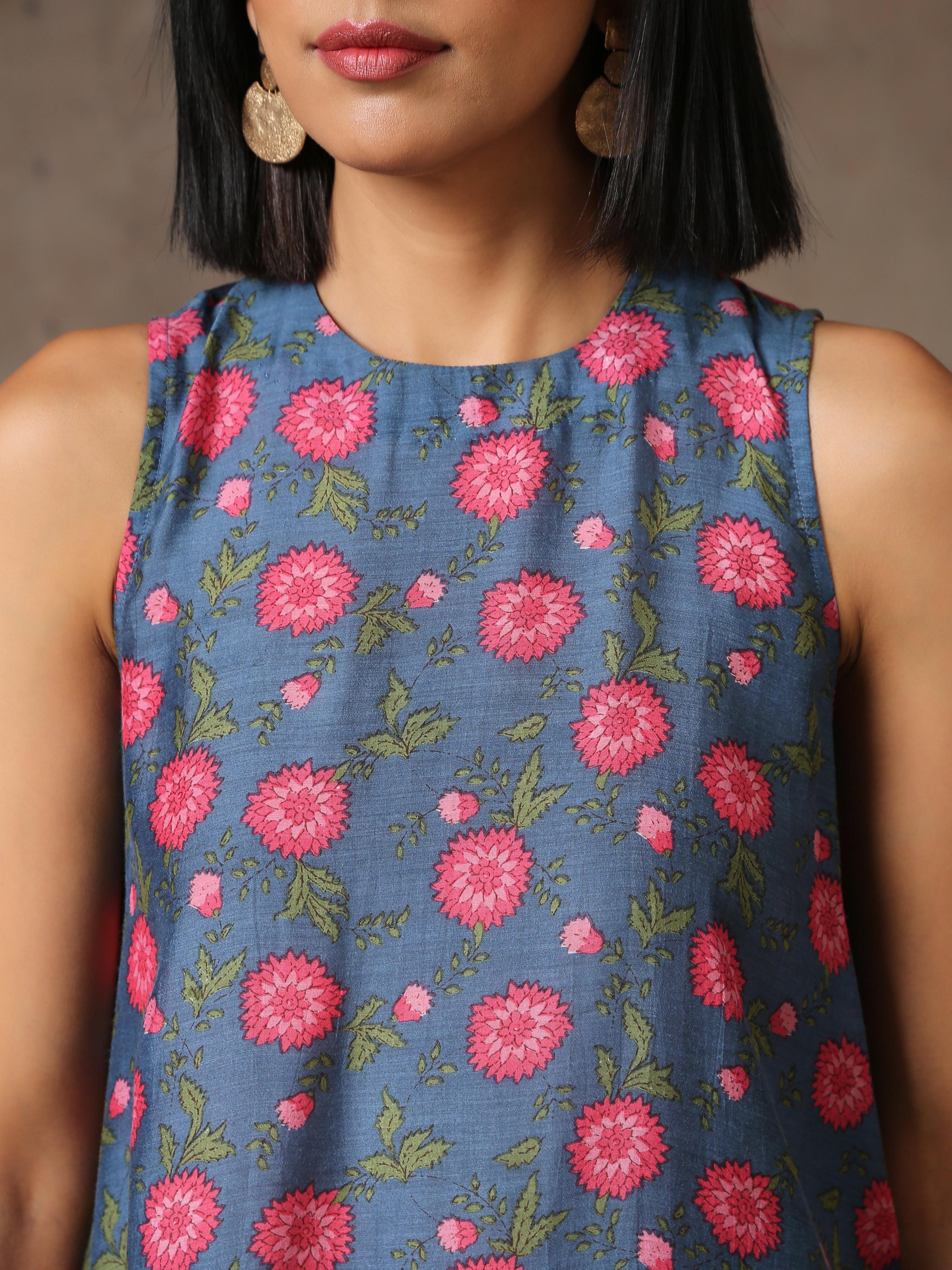 trueBrowns Blue Pink Printed Silk Co-Ord Set - Distacart