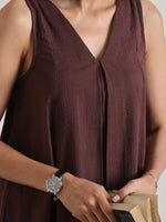 Thumbnail for trueBrowns Cola Brown Sleeveless Flared Kurta Pant Set - Distacart