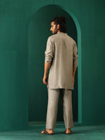 Thumbnail for trueBrowns Men's Grey Silk Co-ord Set Yoke Detail - Distacart