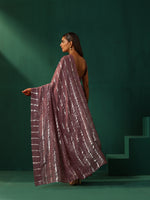 Thumbnail for trueBrowns Mauve Cotton Silver Lurex Striped Ready to Wear Saree - Distacart