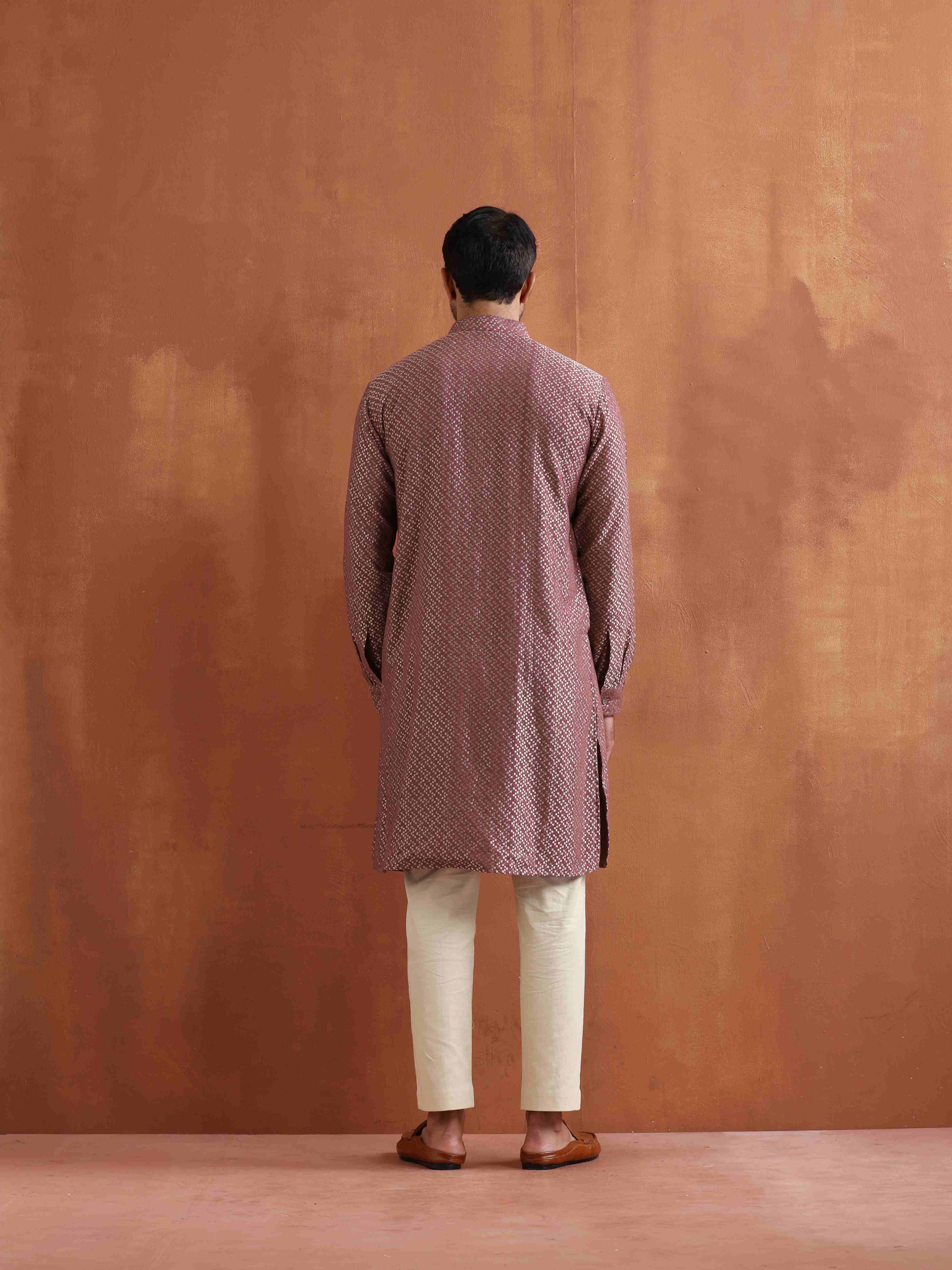 trueBrowns Men's Purple Cotton Dobby Kurta - Distacart