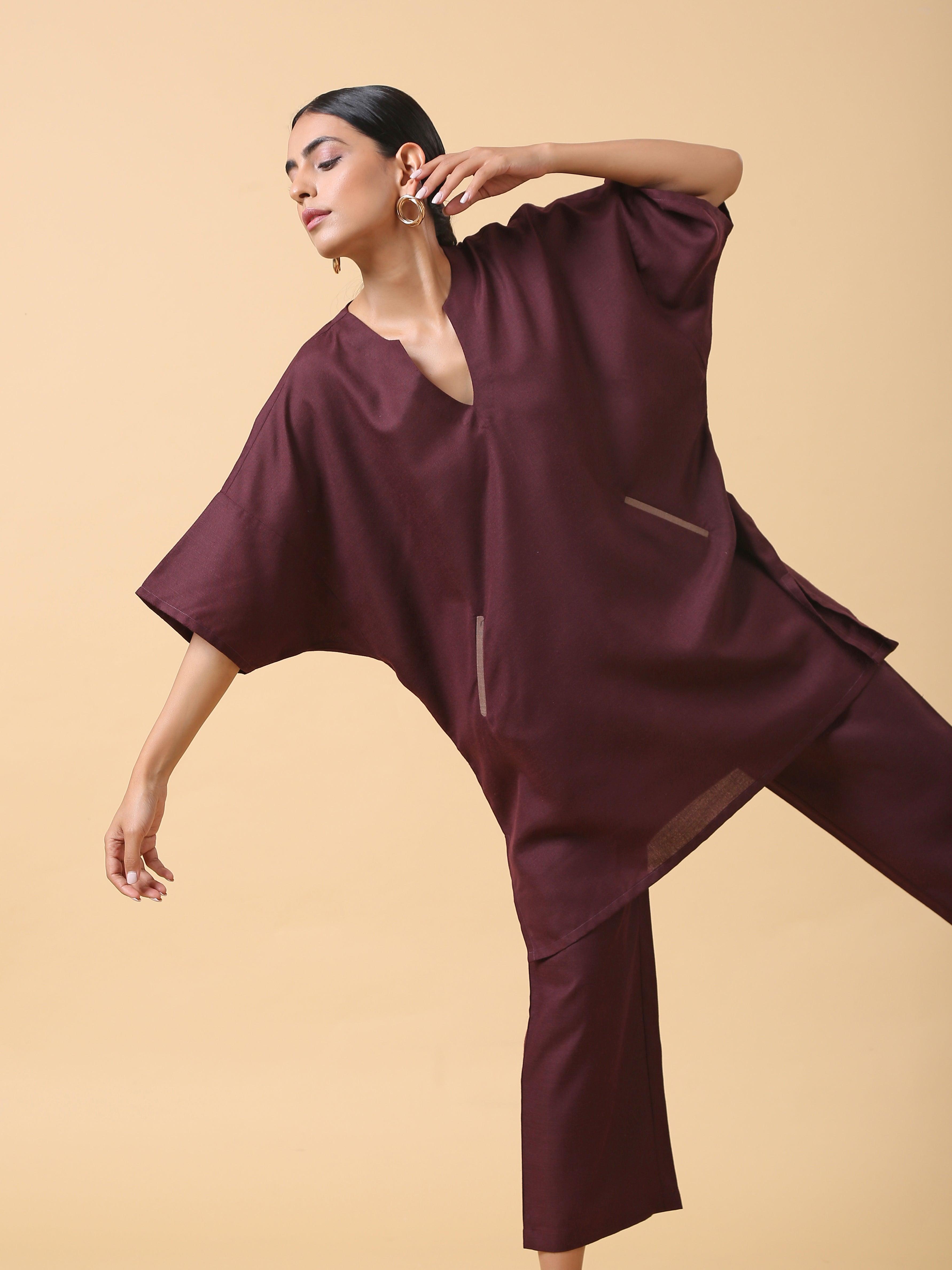 trueBrowns Cotton Linen Purple Boxy Fit Co-Ord Set - Distacart