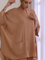 Thumbnail for trueBrowns Beige Dobby Boxy Fit High-Low Co-Ord Set - Distacart