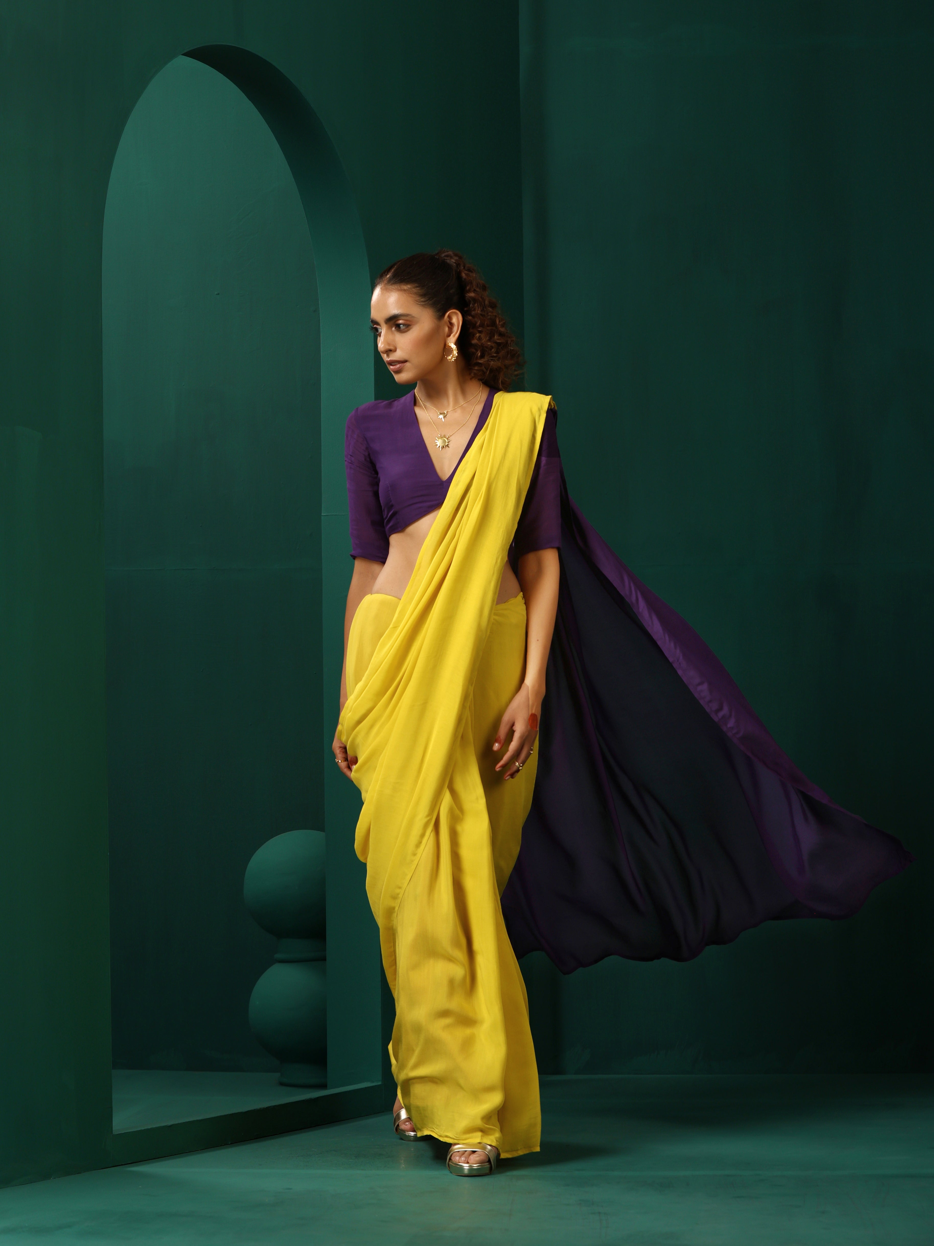 trueBrowns Purple Muslin Silk Deep V-Neck Blouse - Distacart