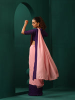 Thumbnail for trueBrowns Pink Purple Muslin Silk Ready to Wear Saree - Distacart
