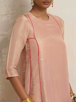Thumbnail for trueBrowns Blush Pink Tissue A-line Kurta Set - Distacart