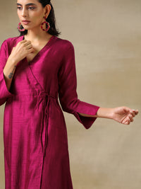 Thumbnail for trueBrowns Purple Textured Silk Angrakha Kurta Pant Set - Distacart
