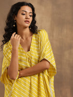 Thumbnail for trueBrowns Lime Lehariya Printed Silk Kaftan Pant Set - Distacart