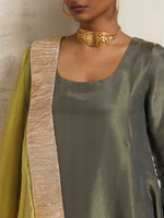 Thumbnail for trueBrowns Green Tissue Anarkali Kurta Dupatta Set - Distacart