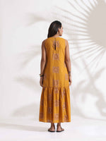 Thumbnail for trueBrowns Mustard Cotton Print Tier Dress - Distacart