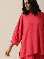 Thumbnail for trueBrowns Bright Pink Slub Texture Baggy Sleeve Co-Ord Set - Distacart