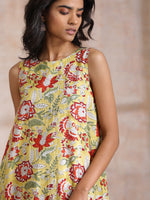 Thumbnail for trueBrowns Yellow Overall Floral Block Print Cotton Sleeveless Kurta Pant Set - Distacart