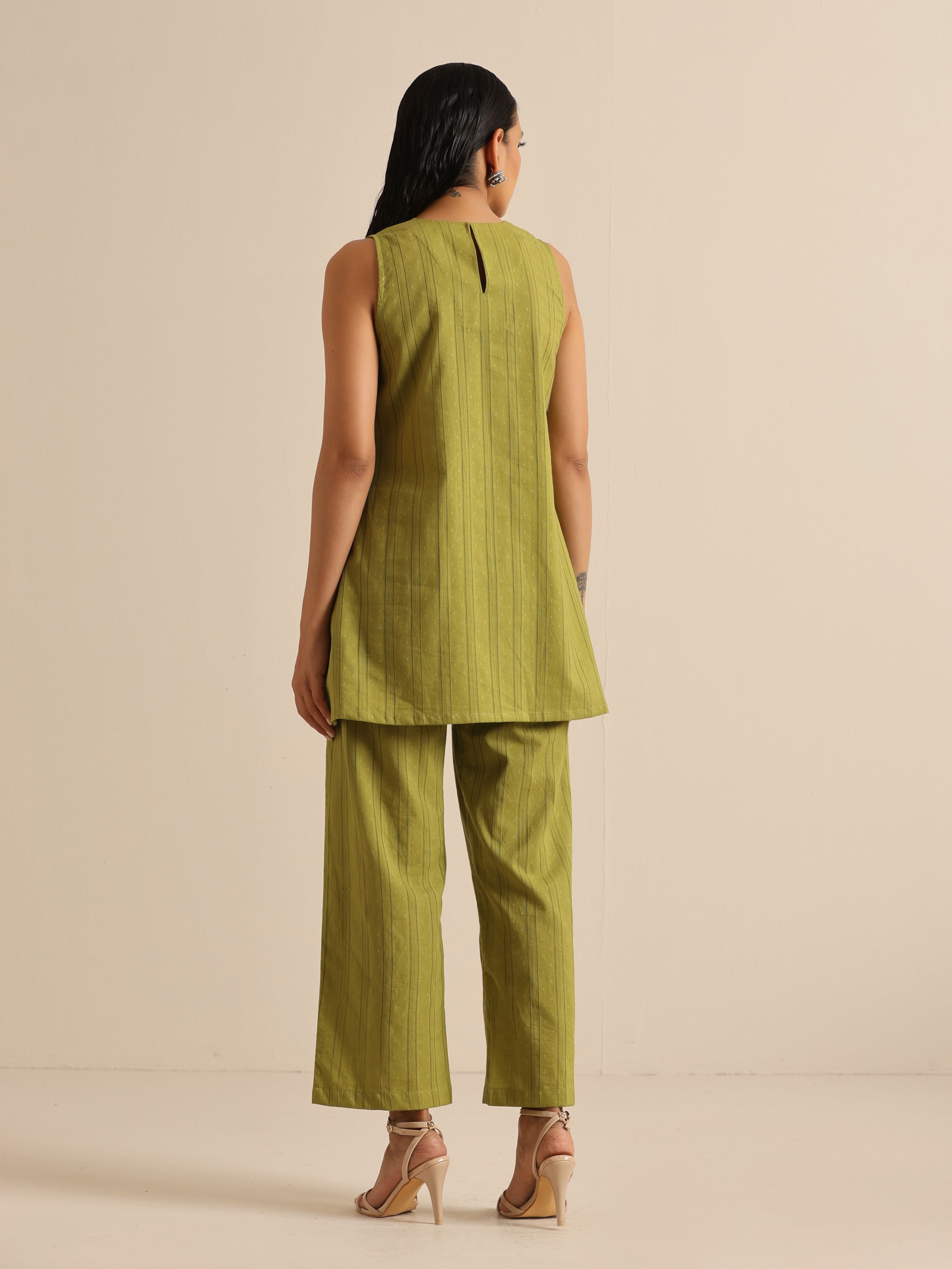 trueBrowns Green Dobby Sleeveless Co-Ord Set - Distacart