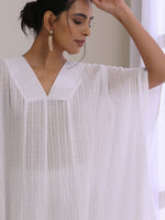 Thumbnail for trueBrowns White Dobby Panel Kaftan Kurta Pant Set - Distacart