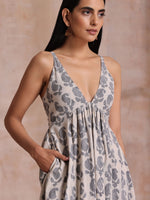 Thumbnail for trueBrowns Grey Dabu Buta Print Cotton Sleeveless Dress - Distacart