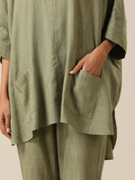 Thumbnail for trueBrowns Sage Slub Texture Boxy Fit High Low Co-Ord Set - Distacart