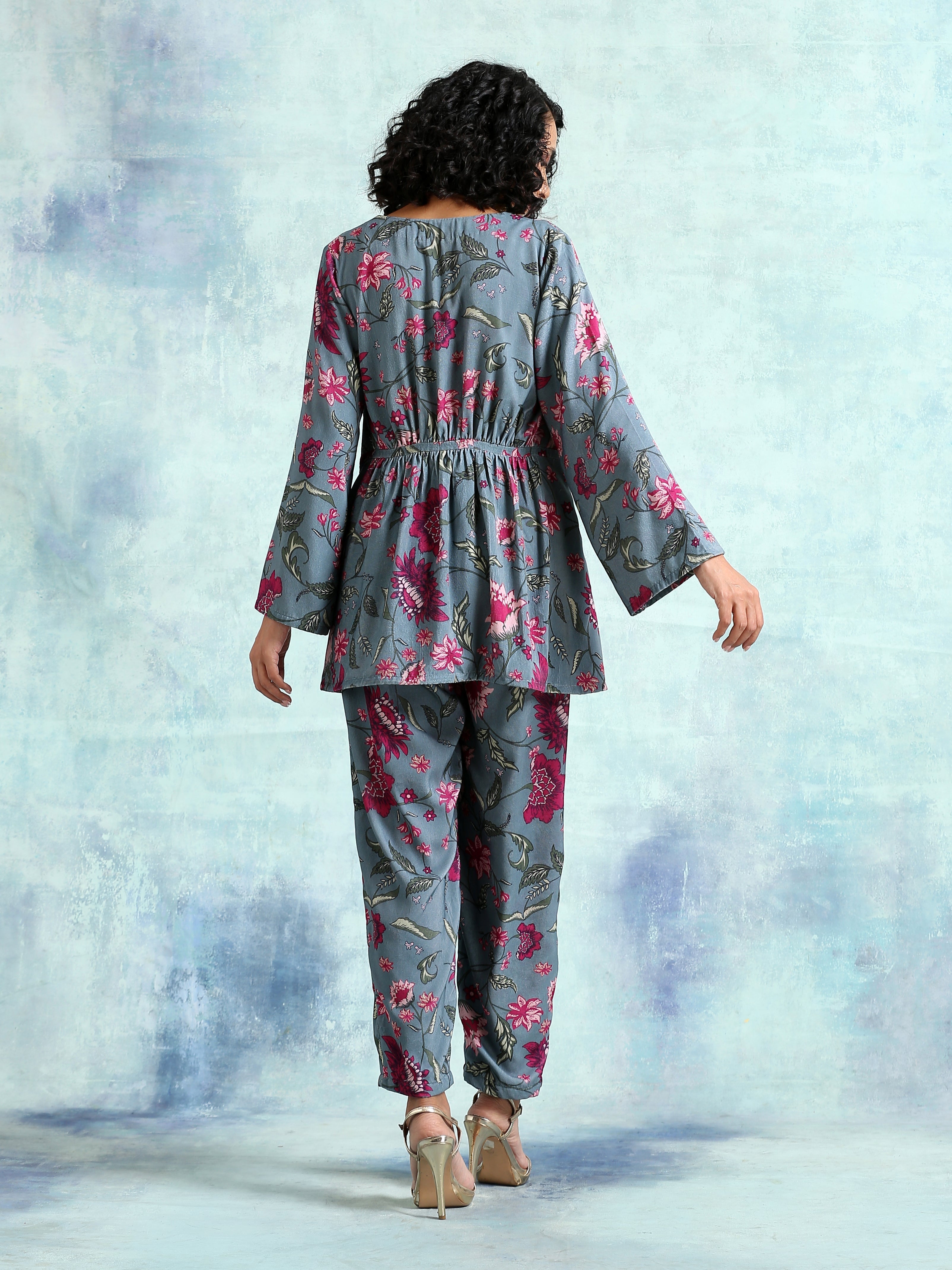 trueBrowns Grey Printed Velvet Co-Ord Set - Distacart