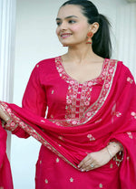 Thumbnail for Yash Enterprise Pink Vichitra Silk Party Wear Embroidery Suit Set