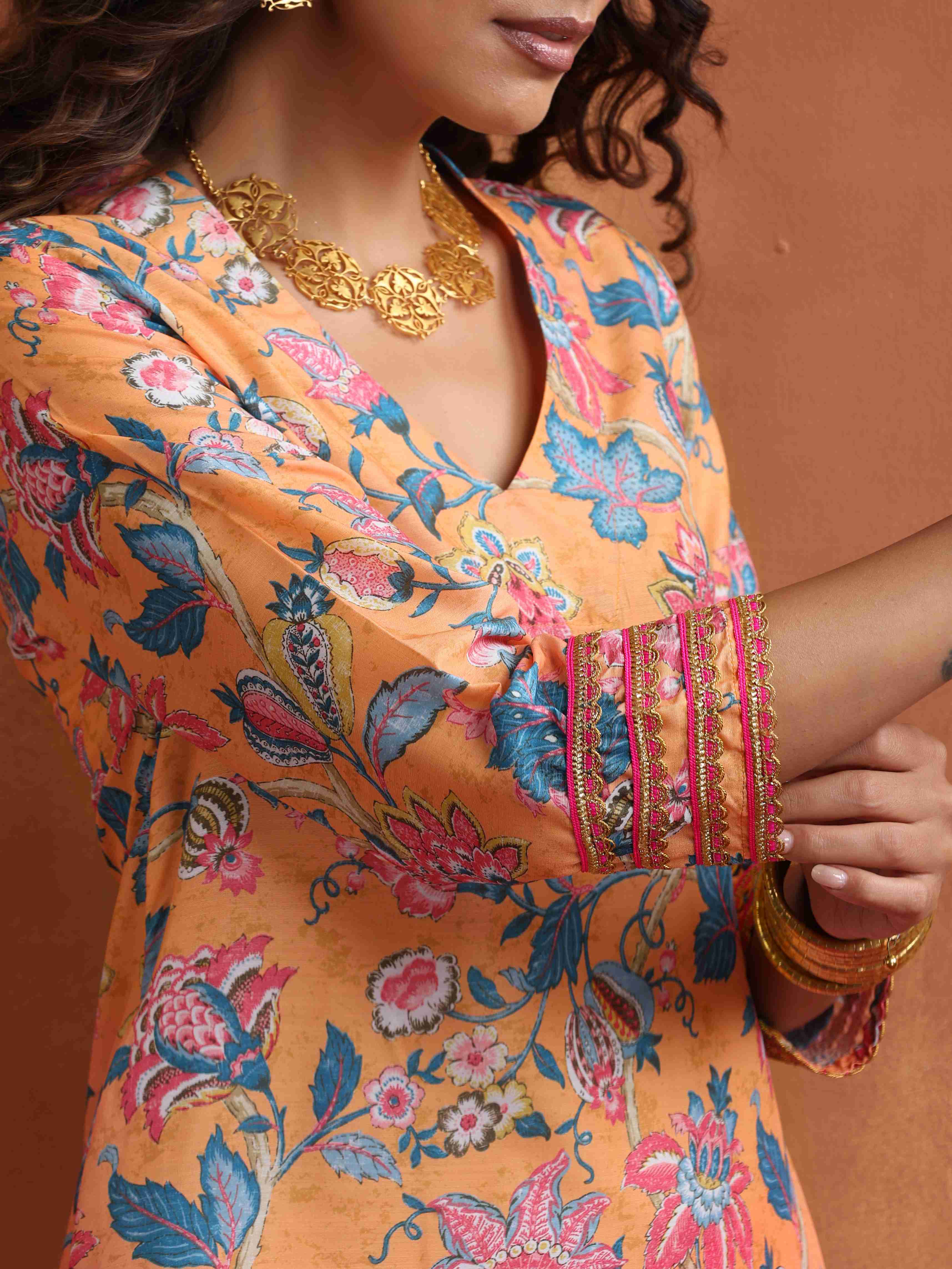 trueBrowns Orange Print Kurta Co-ord Set - Distacart