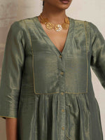 Thumbnail for trueBrowns Green Tissue A-line Kurta Set - Distacart