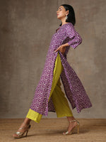 Thumbnail for trueBrowns Purple White Lehariya Printed Silk kurta Pant Set - Distacart