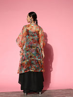 Thumbnail for InWeave Black Strappy Set With Green Floral Organza Cape - Distacart