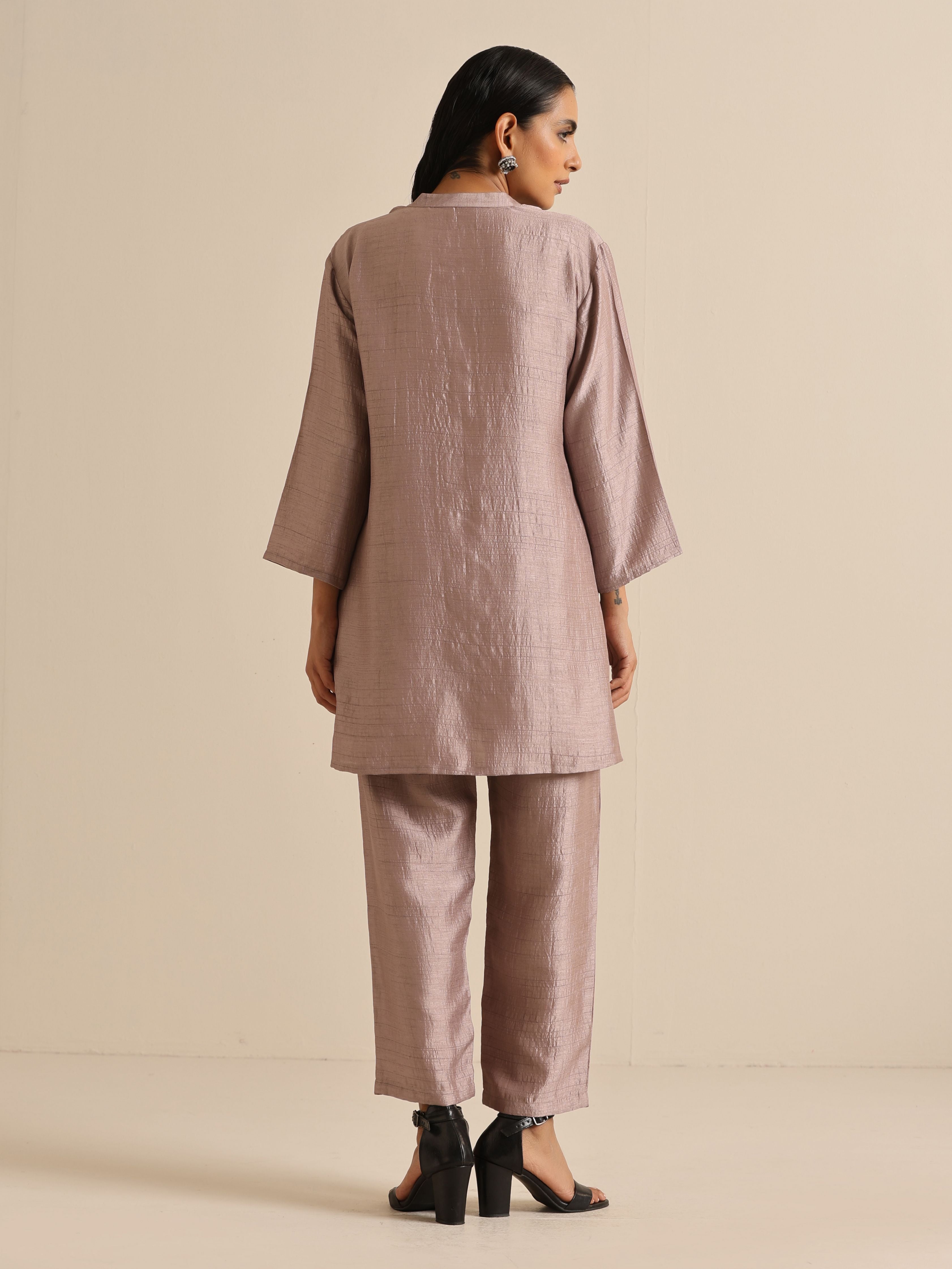 trueBrowns Grey Silk Texture Relaxed Co-Ord Set - Distacart