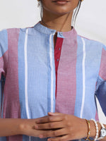 Thumbnail for trueBrowns Blue Cotton Stripe Straight Kurta Set - Distacart