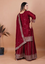 Thumbnail for Yash Enterprise Maroon Chinon Silk Party Wear Embroidery Suit Set