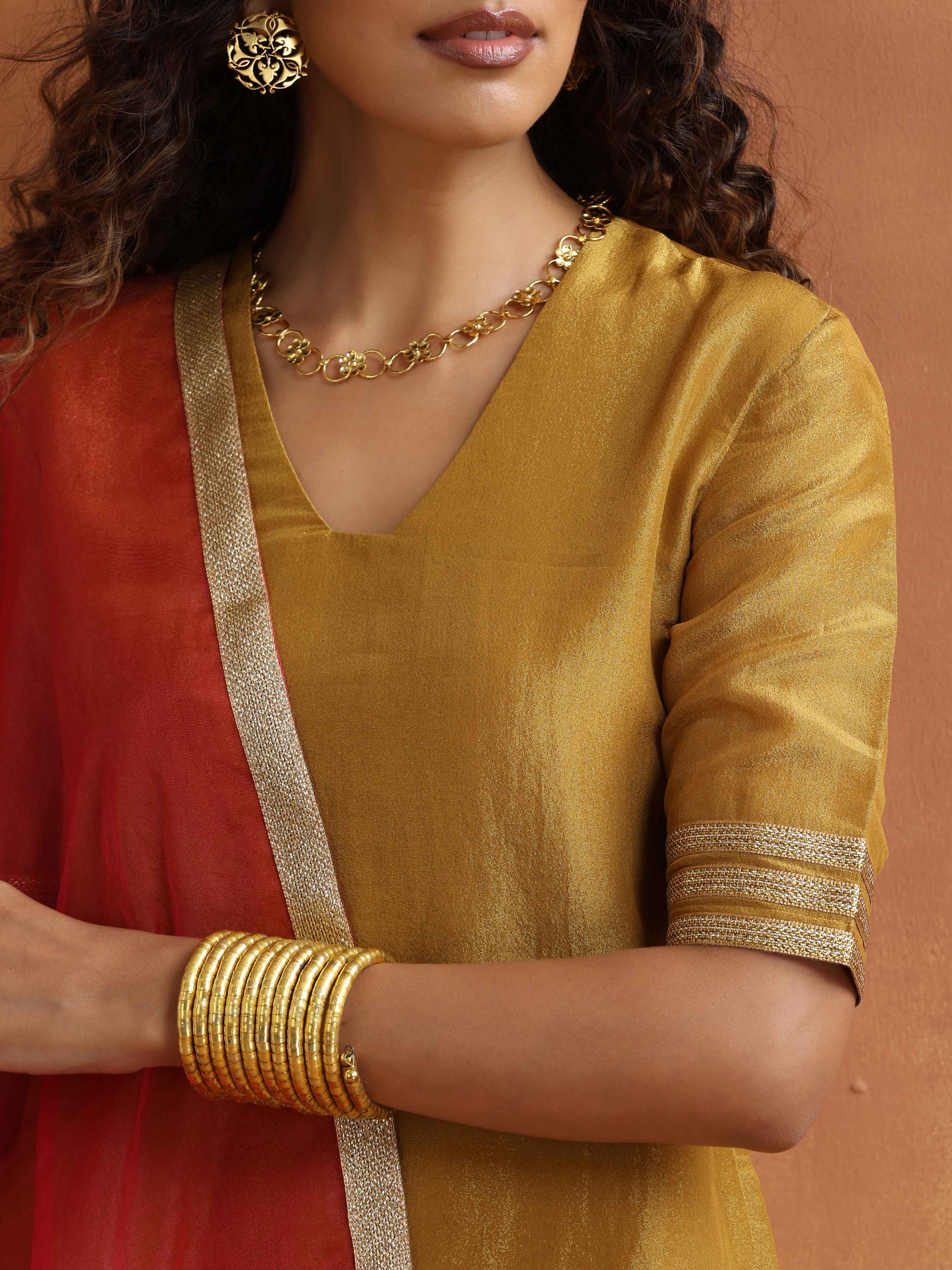 trueBrowns Gold Tissue Sharara Dupatta Set - Distacart