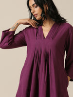 Thumbnail for trueBrowns Plum Purple Slub Texture Pleated Co-Ord Set - Distacart