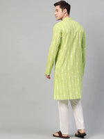 Thumbnail for Fabmade Lime Green And White Printed Straight Kurta Pyjama - Distacart