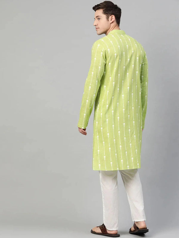 Fabmade Lime Green And White Printed Straight Kurta Pyjama - Distacart