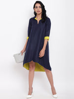 Thumbnail for trueBrowns Linen Cotton Blue Collared Dress - Distacart
