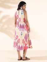 Thumbnail for trueBrowns Pink Cotton Ikat Sleeveless Dress - Distacart