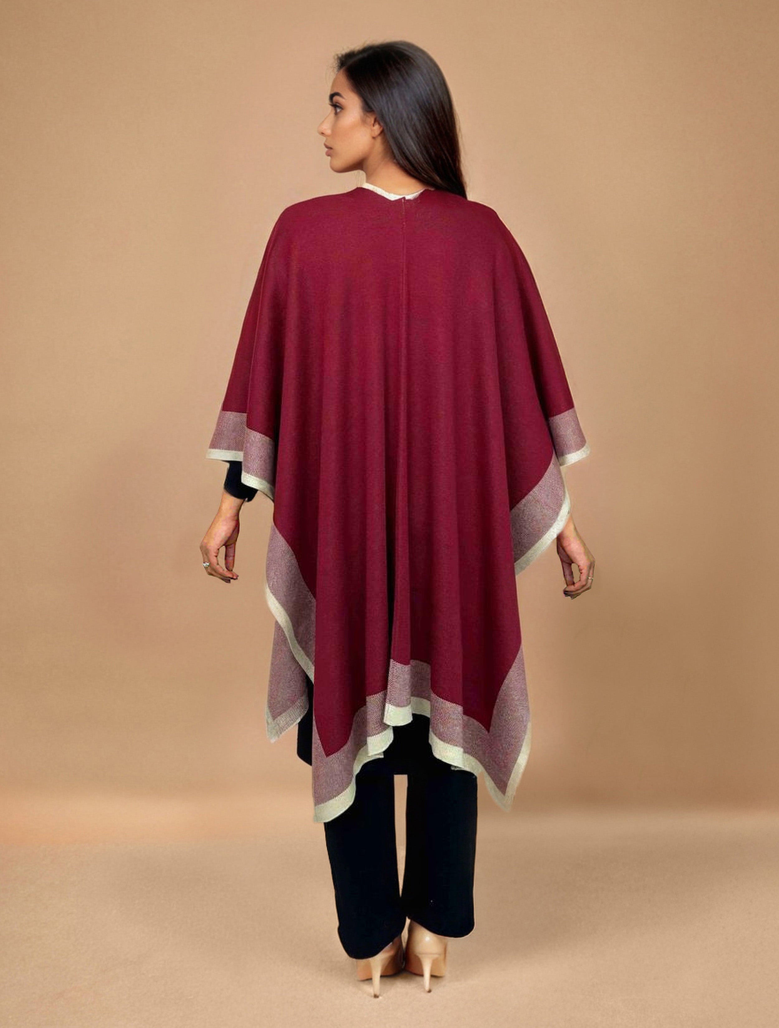 trueBrowns Maroon Woollen Kaftan Cape - Distacart