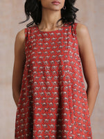 Thumbnail for trueBrowns Rust Red Bagru Camel Print Cotton High-Low Co-Ord Set - Distacart